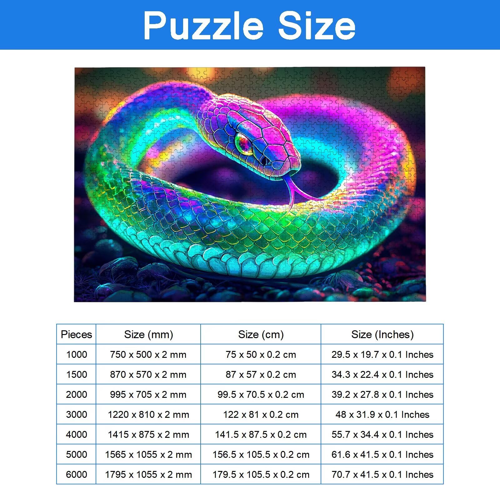 Puzzle 1000 Pezzi Serpente, Puzzle Animale 1000 Pezzi Arte per Adulti e Bambini, Misura: 75x50 cm, Puzzles Legno per Adulti con Squisita Scatola di Imballaggio, Idea Regalo Donna, Regalo Uomo, -9107