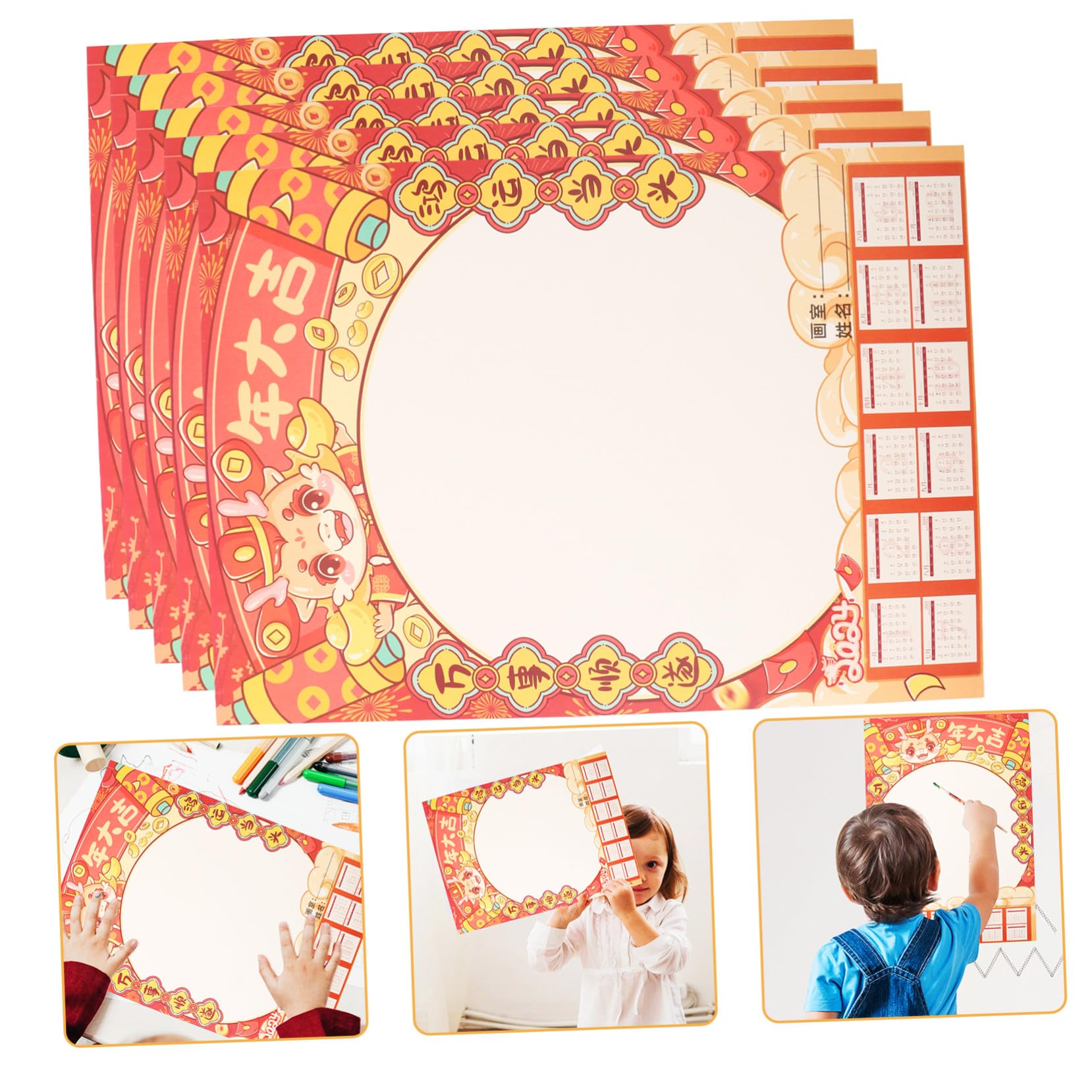 25 Blatt Kreativer Wandkalender DIY Handgemalt Dragon Design Kalender für Büro und Zuhause Verschleißfest Stilvoller Jahresplaner mit Malbereich Geschenkidee für Kreative