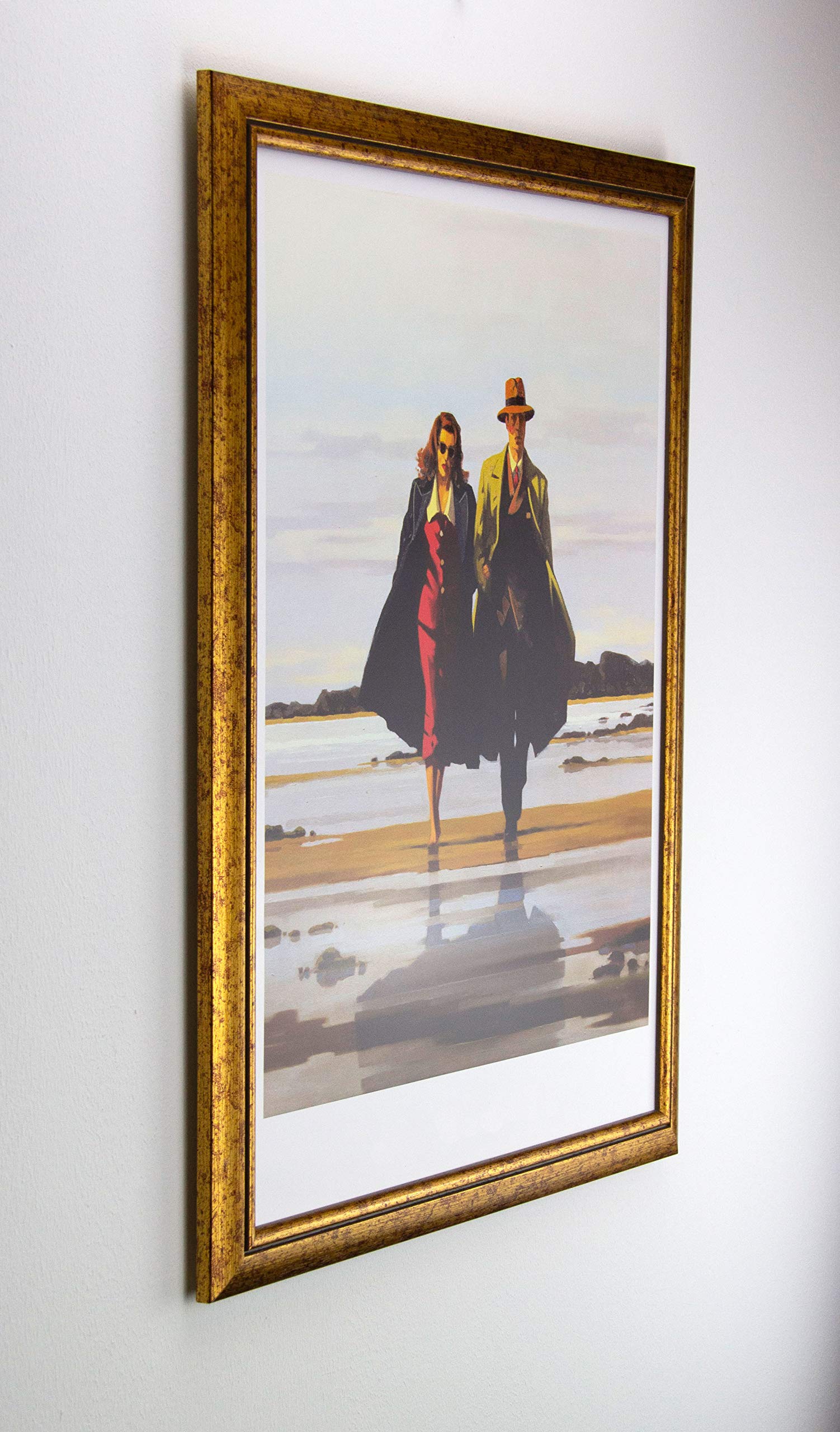 myposterframe Bilderrahmen Aged Vintage 61 x 91,5 cm Pandora Echtholz Gold mit Kunstglas klar 1 mm