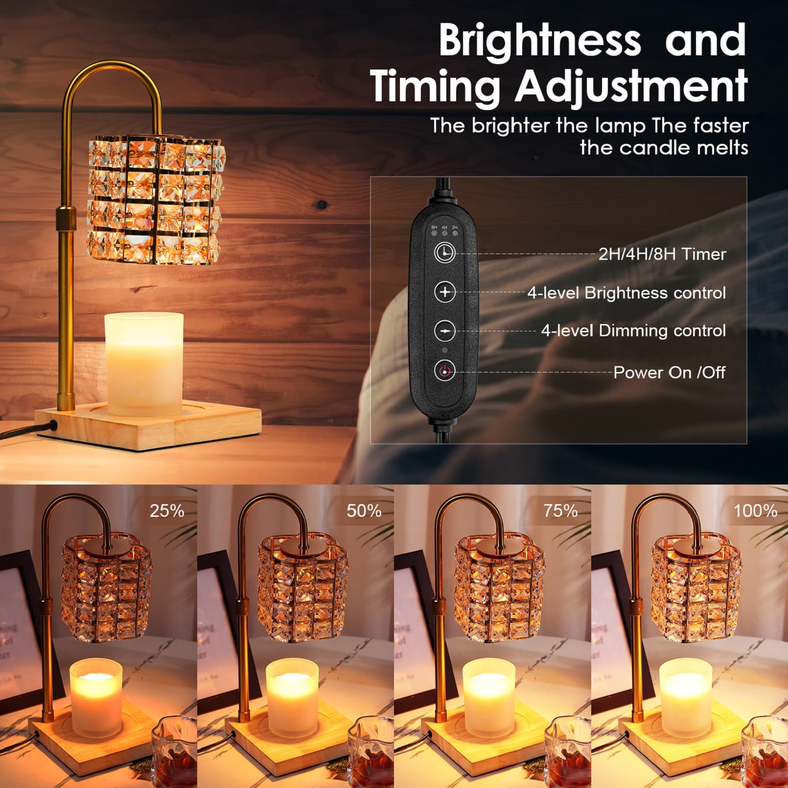 Cuteefun Lampada Scaldacandela con Timer, Diffusore Candle Elettrico con 2 Lampadine, Dimmerabile e Regolabile in Altezza, Candle Bruciatore per Candele Aromatiche, Decorazioni per la Casa