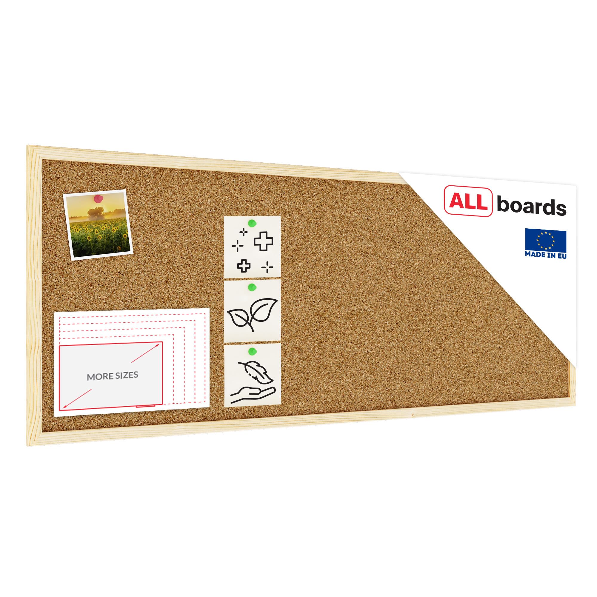 ALLboards Cork Noticeboard 100×40 cm in Natural Wooden Frame — image 1