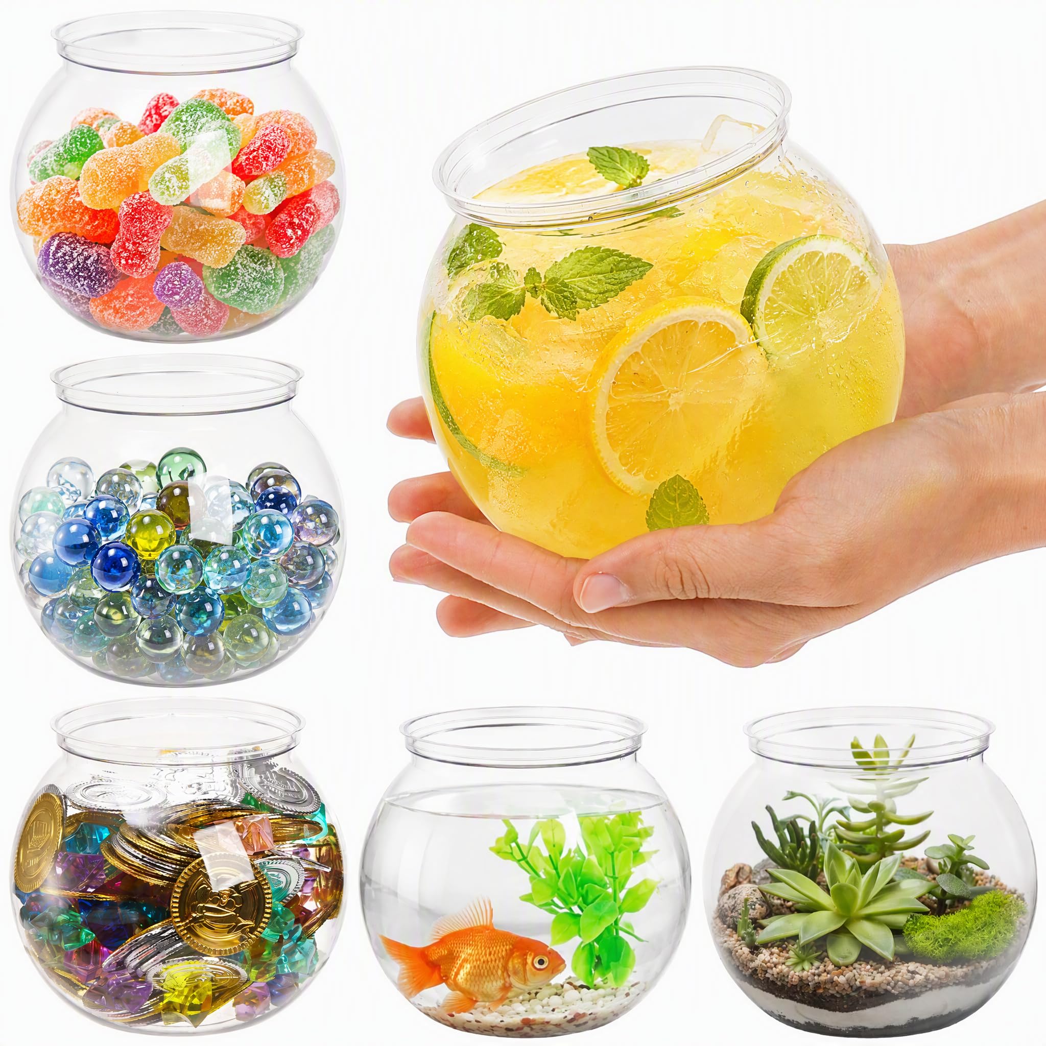 Okllen 6 sztuk mini misek na ryby, plastikowe miski na bluszcz, nietłukące się wazony z kulkami bąbelkowymi do dekoracji imprezowych, gier karnawałowych, cukierków, centralnego stołu, bez BPA,