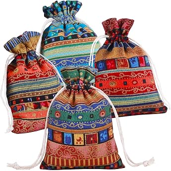 Pinowu Linen & Cotton Hessian Bags 13 x 18 cm with Drawstring Pack of 12 Ethnic Style Gift Bags Jewellery Bags for Wedding Party and DIY Craft Natural Bags