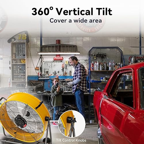 Miniatura 3 de Ventilador de tambor de piso industrial de 24 pulgadas serie Pro – Ventilador de tambor de metal de alta velocidad con mango para comercial,