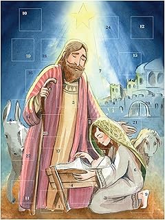 Needzo Countdown to Christmas 2024 Religious Nativity of the Lord Advent Calendar with 24 Pull Tab Doors Revealing Stories of the Bible, Educational Holiday Activity for Catholic Kids (Single)