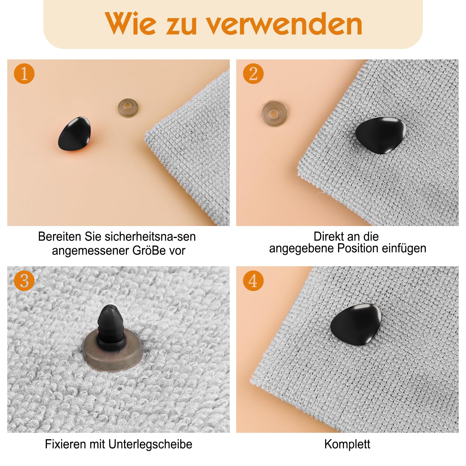 LOREC Set 48 Nasi Sicurezza Per Peluche - 12/15/18/21mm, Marrone/Nero/Rosa/Rosso Con Rondelle - Foto 9