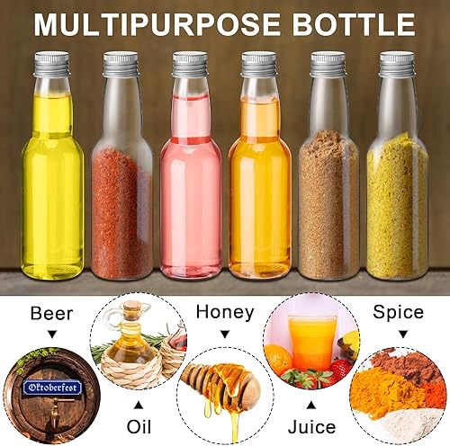 Miniatura 7 de 120 botellas pequeñas de licor herméticas, botellas vacías de plástico con embudos para recuerdos de fiesta, bodas (3.3 onzas, plateado)