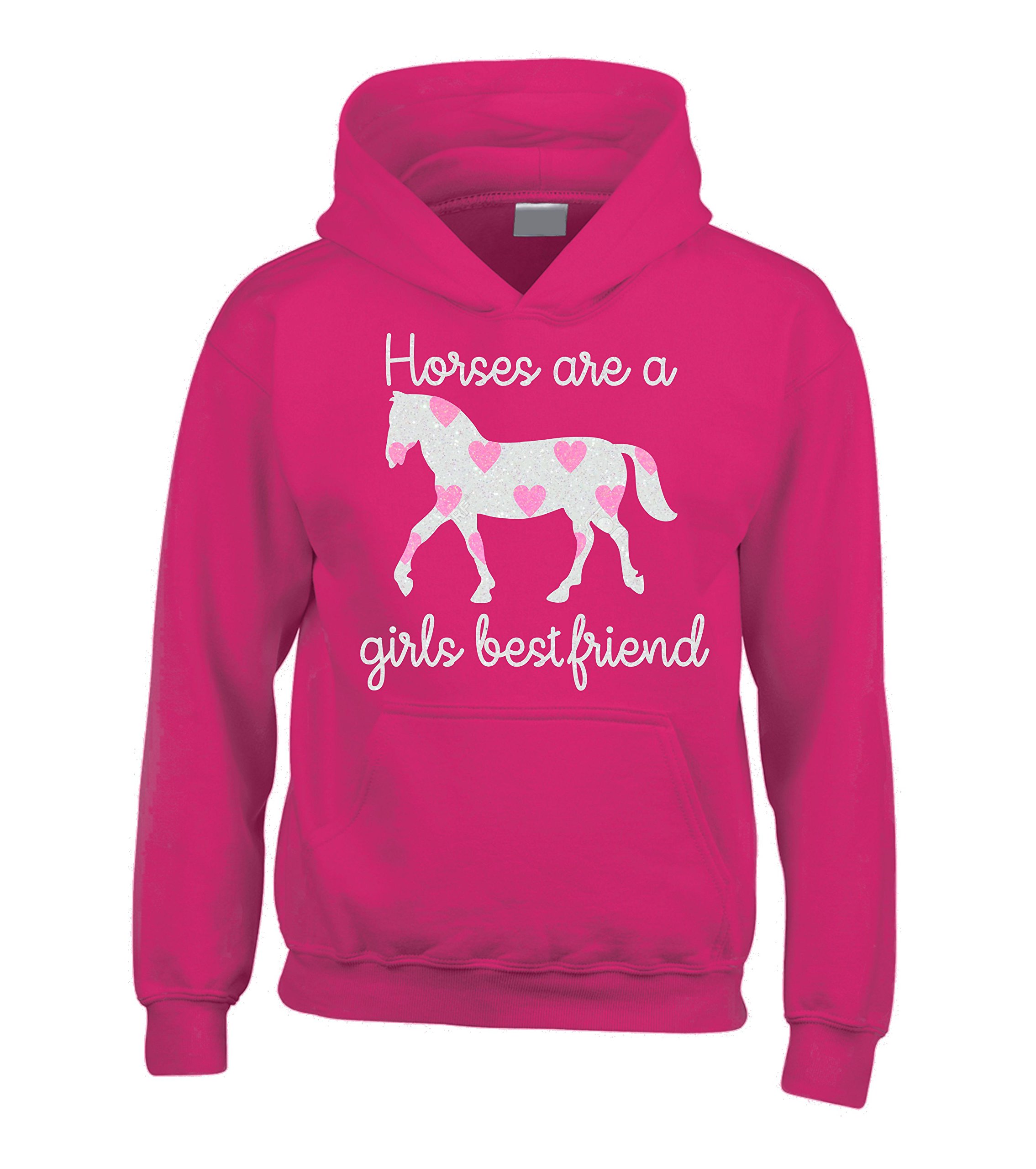 Edward Sinclair Girls Fucshia 9-11 Yrs | Fuchsia Hoodie | Horses Are A Best Friend | White Glitter & Pink Sparkling Print