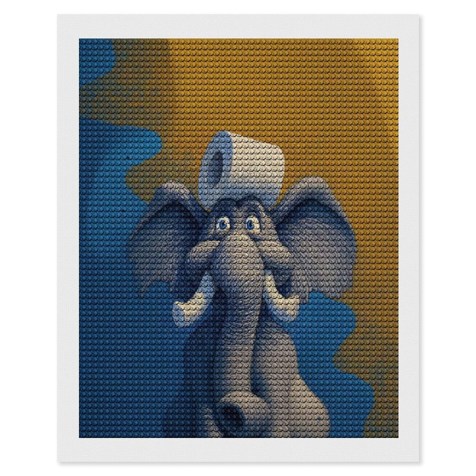 Junmoney Elephant with Toilet Paper on Head Round Drill Diamond Painting 16"x20", Satisfying Creative Project, Complete Accessories, Printed Canvas