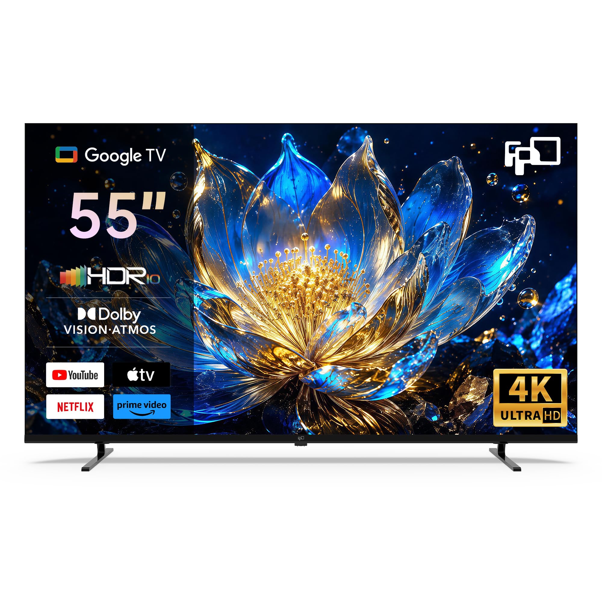 FPD TV 55 Pulgadas Smart TV 4K UHD, Google TV con Cast Integrado, Dolby Vision y Dolby Atmos, HDR 10, MEMC para imágenes más fluidas