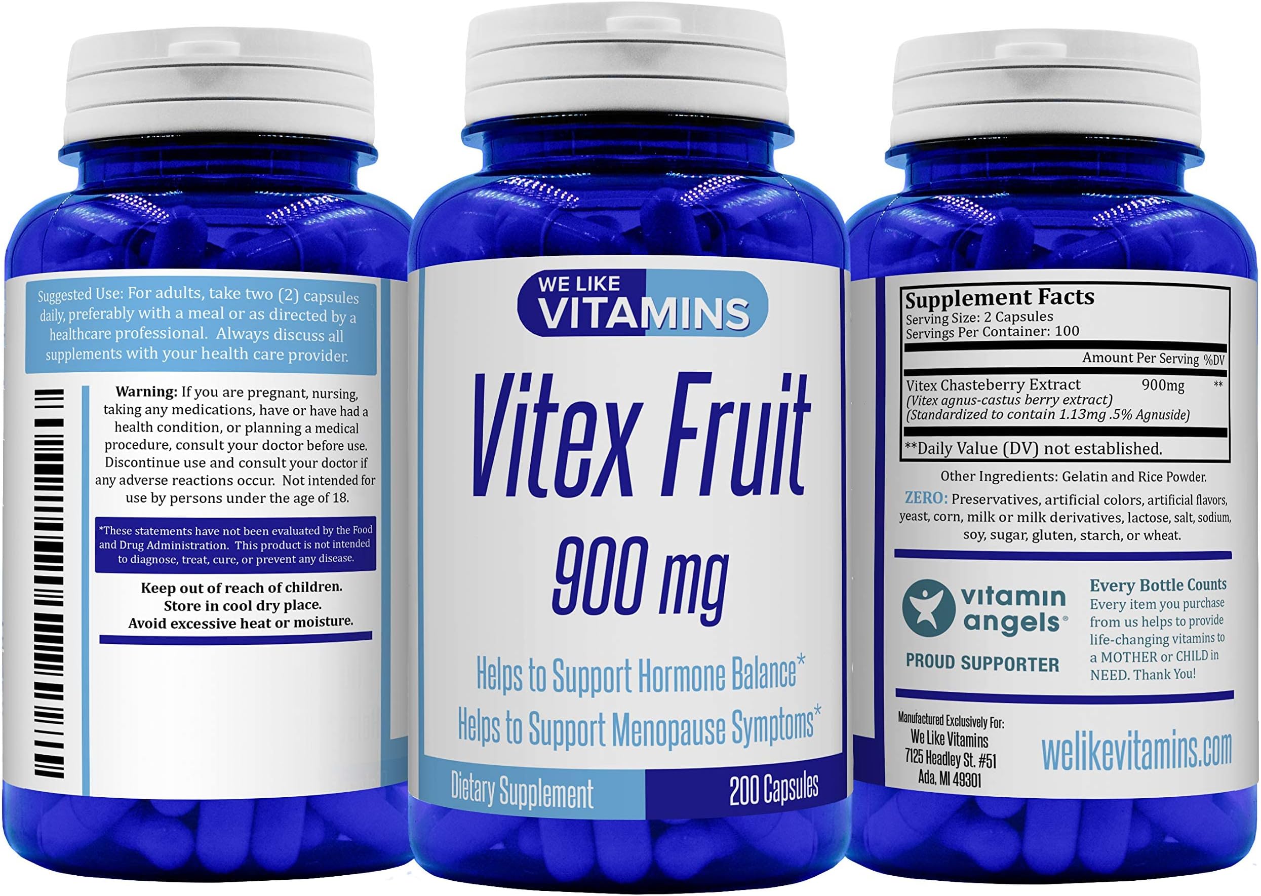 Vitex Fruit 900mg – 200 Capsules – Vitex Chasteberry Supplement For Women – Helps to Support Woman’s Health, Fertility, Hormonal Balance for Women, Menopause Support, and PMS Symptoms