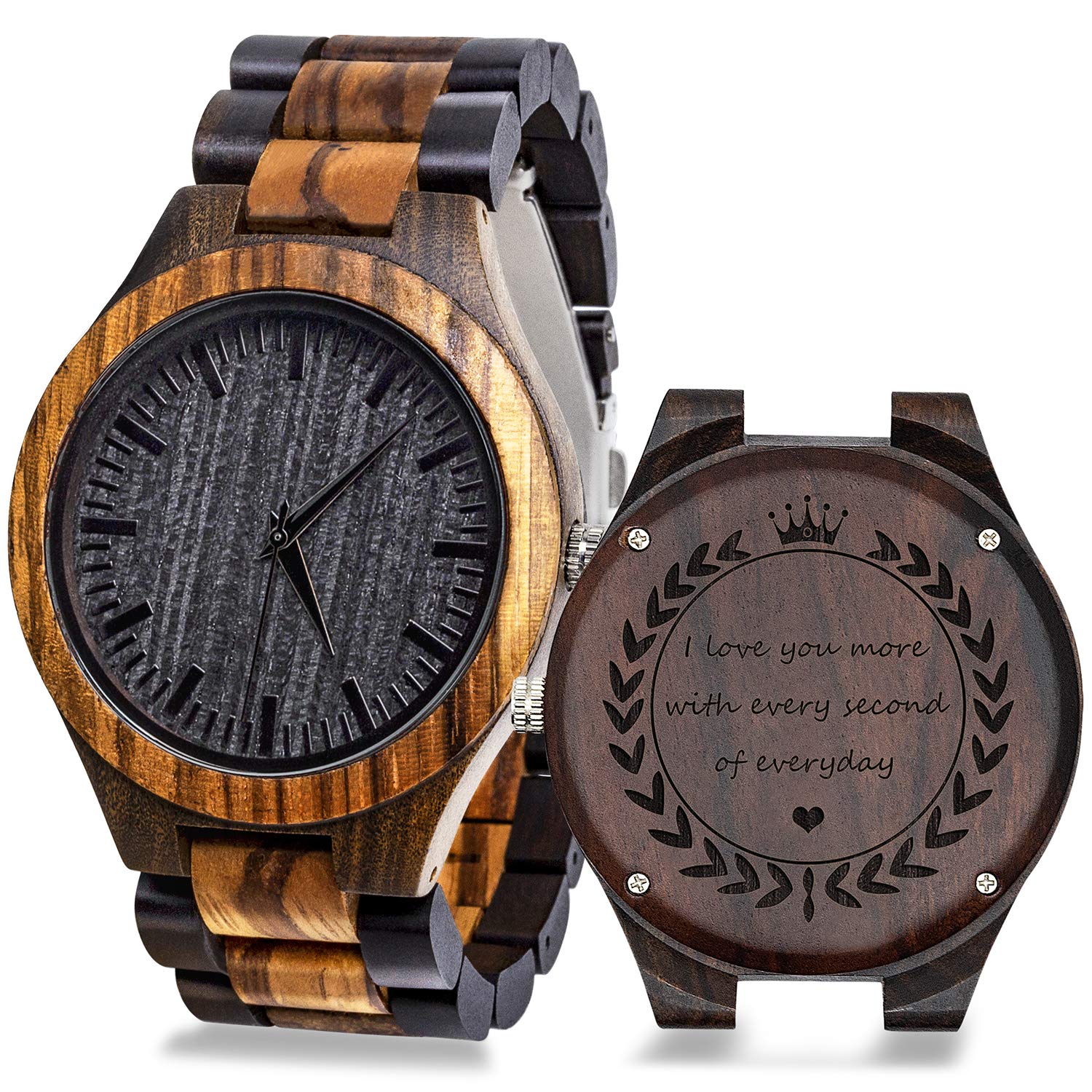 Orologio da polso da uomo, analogico, al quarzo, in legno, fatto a mano, casual, con cinturino in pelle di vacchetta, orologio personalizzato per papà, Natale, compleanno, regalo da figlia, 506-marito