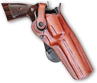 Leather Paddle OWB Revolver Holster with Retention Strap Fits Smith Wesson Model 686 Plus 357 Mag 7-Shot 6', Right Hand Draw, Brown Color #1511#