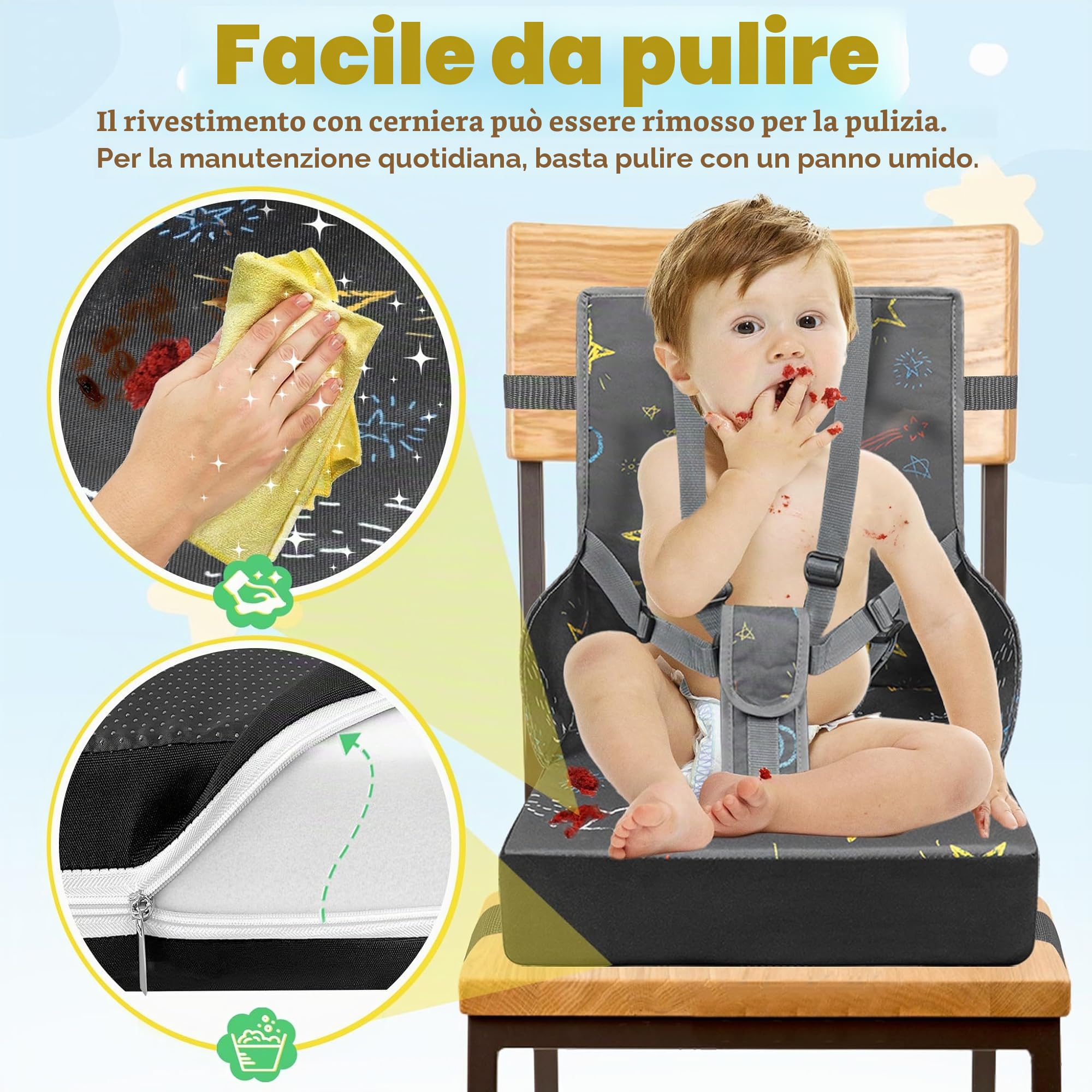 Froadp Seduta rialzata per bambini in tessuto Oxford impermeabile con schienale e cintura di sicurezza grigio