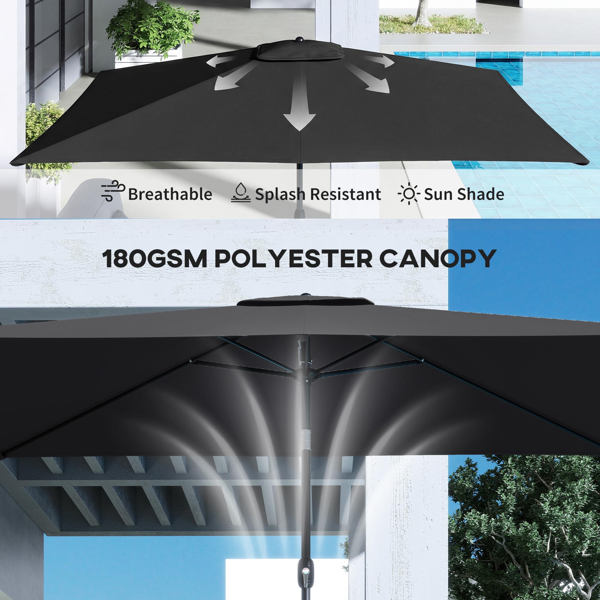 Outsunny 3x2m Garden Parasol, Parasol Umbrella with Crank Handle, Tilt Function, Polyester Canopy, Outdoor Table Umbrella for Patio, Garden — view 4