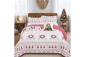 Wongs Bedding Christmas Quilt Set with Festive Plaid and Holiday Patterns