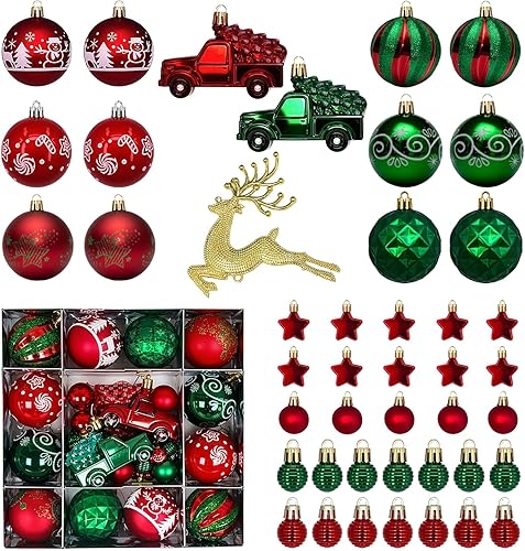 44 piezas de adornos de bolas de Navidad, variedad colorida de adornos irrompibles con lazos para colgar para la decoración del árbol de Navidad,