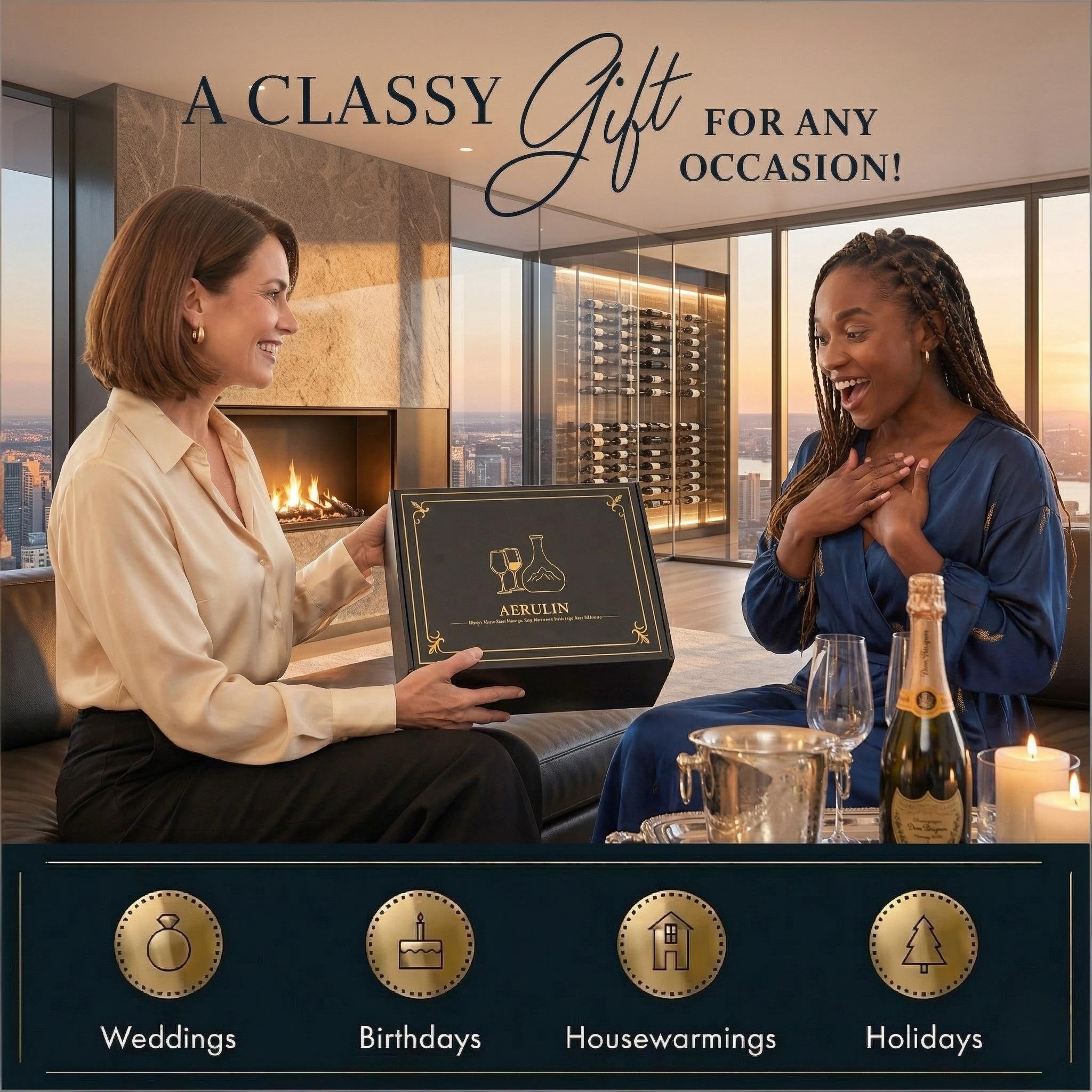 1150ml Carafe à Vin avec 2 Verres à Pied Bleu et Bouchon, Décanteur à Vin Rouge en Cristal Sans Plomb avec Montagne 3D, Coffret Cadeau Luxe pour Anniversaire et Mariage