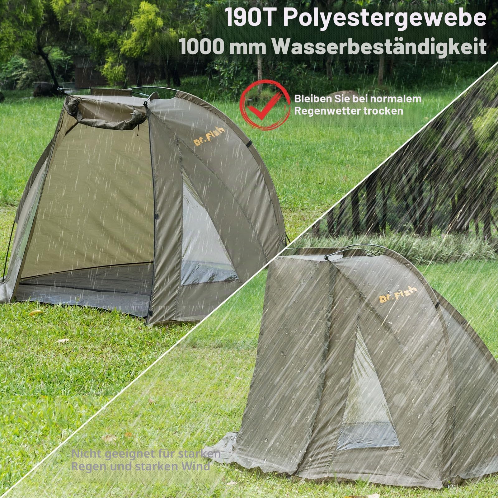Dr.Fish Camping Angelzelt 1-2 Personen Ultraleichtes Leichtes Aufstellen Bivvy Wasserdichtes Belüftetes Zelt für Picknick Wandern Angeln in 4 Jahreszeiten mit Tansporttasche