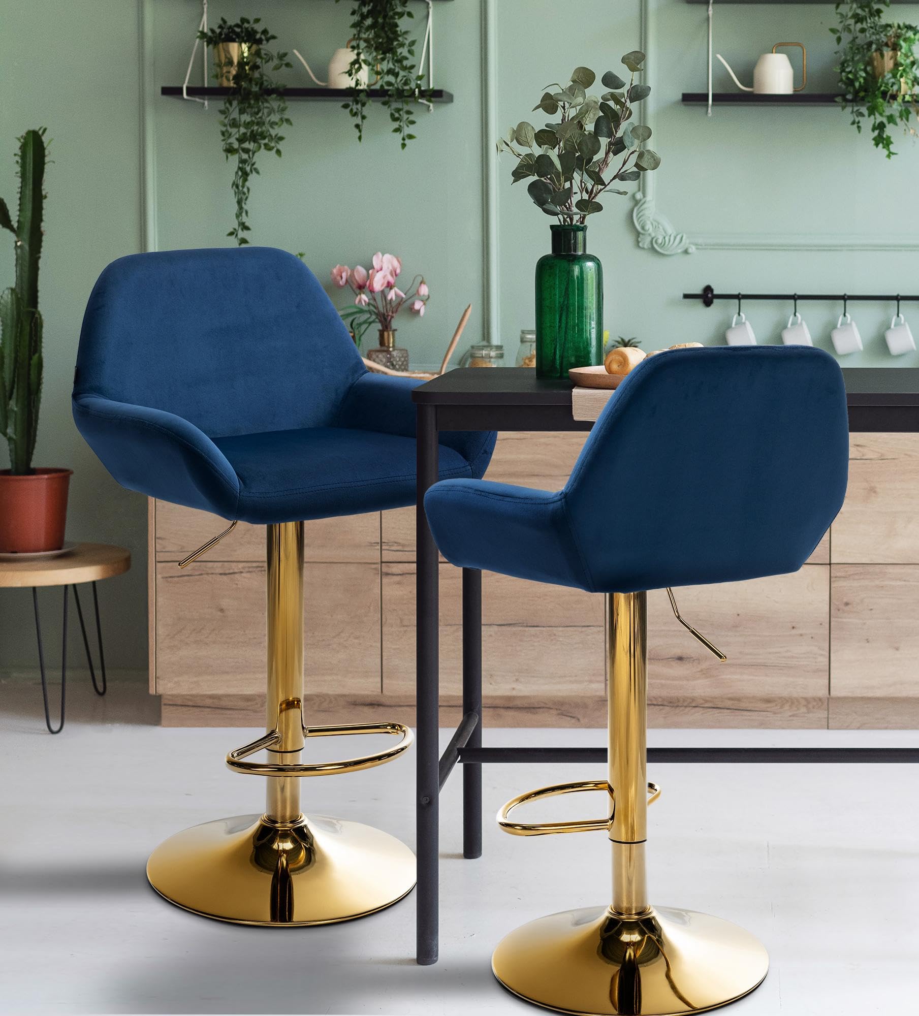 Sgabello Da Bar Braga - Rivestito In Tessuto, Struttura Dorata, Girevole E Regolabile - Foto 12