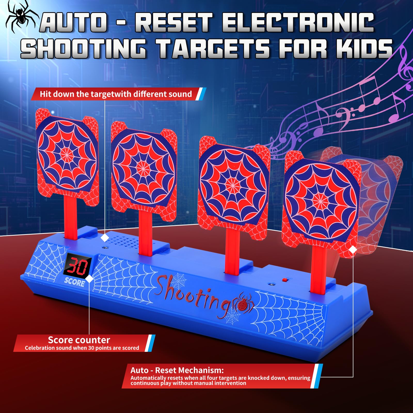 Aooess Shooting Toy for 3-12 Year Old Boys: Spider Shooting Target with 2 Foam Dart Toy Blaste, Spider Toys for Boys 4-6, Dart Guns for Kid, Target Toys Shooting Game for Kids Ages 3+