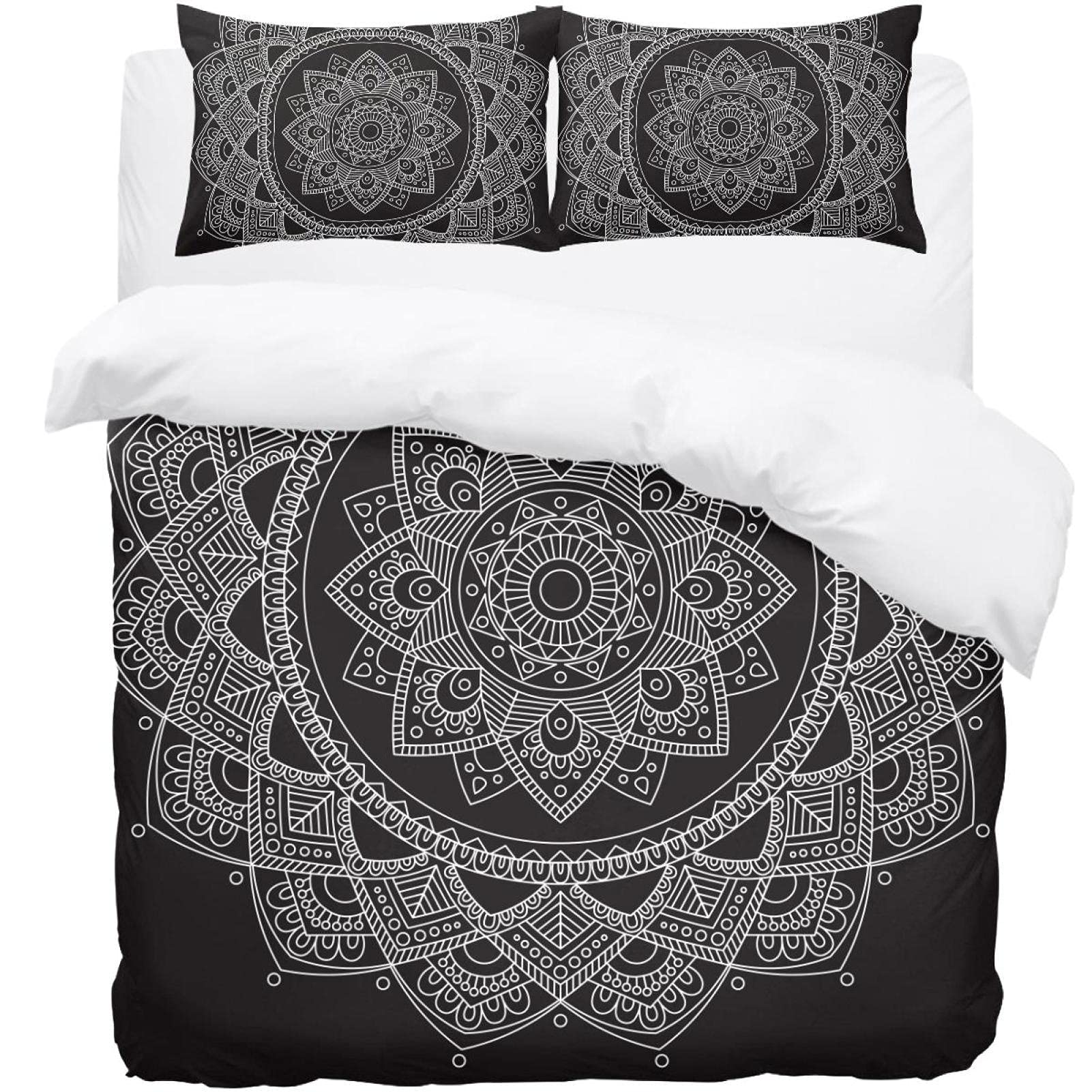 Parure de lit mandala avec housse de couette et 2 taies d'oreiller vintage