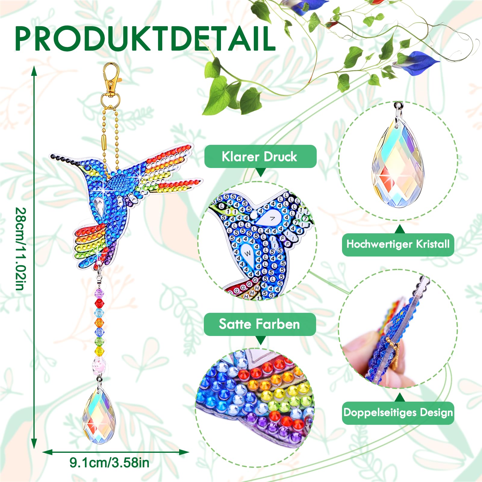 Geetery 9-teiliges Schmetterling-Diamantgemälde Set – Sonnenfänger, Windspiel, DIY-Dekoration