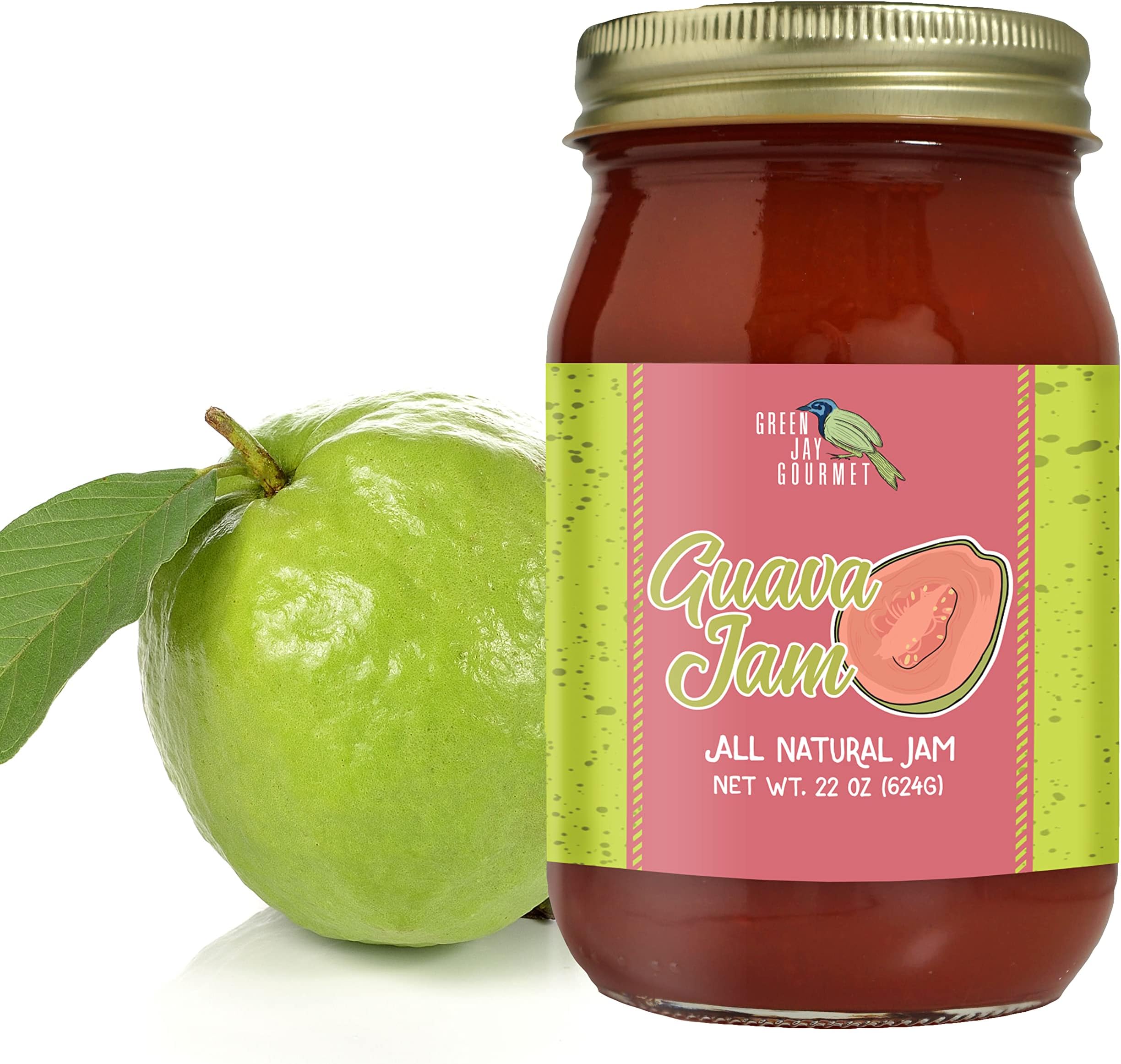 Green Jay Gourmet Guava Jam - All-Natural Fruit Jam with Guava Fruit & Lemon Juice - Vegan, Gluten-free Jam - Contains No Preservatives or Corn Syrup - Made in USA - 22 Ounces