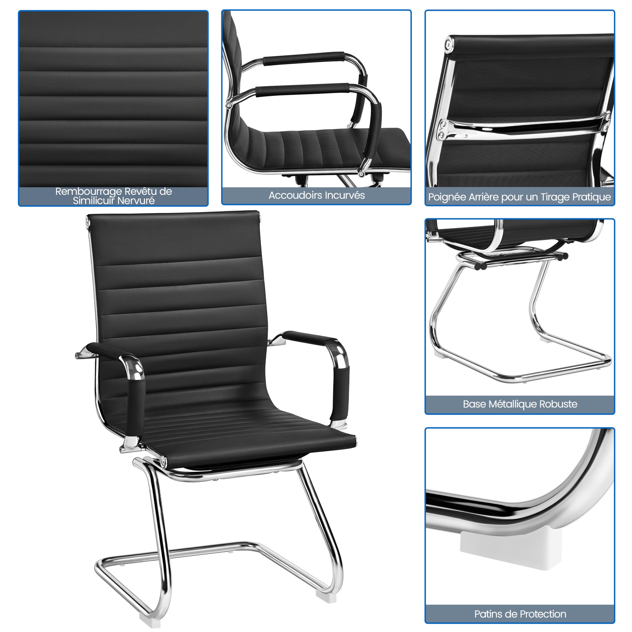 Yaheetech Chaises de Conférence Lot de 2 Chaises de Bureau Ergonomique avec Accoudoirs Chaises Cantilever pour Bureau, Réception, Réunion, Salle D’Attente, Noir