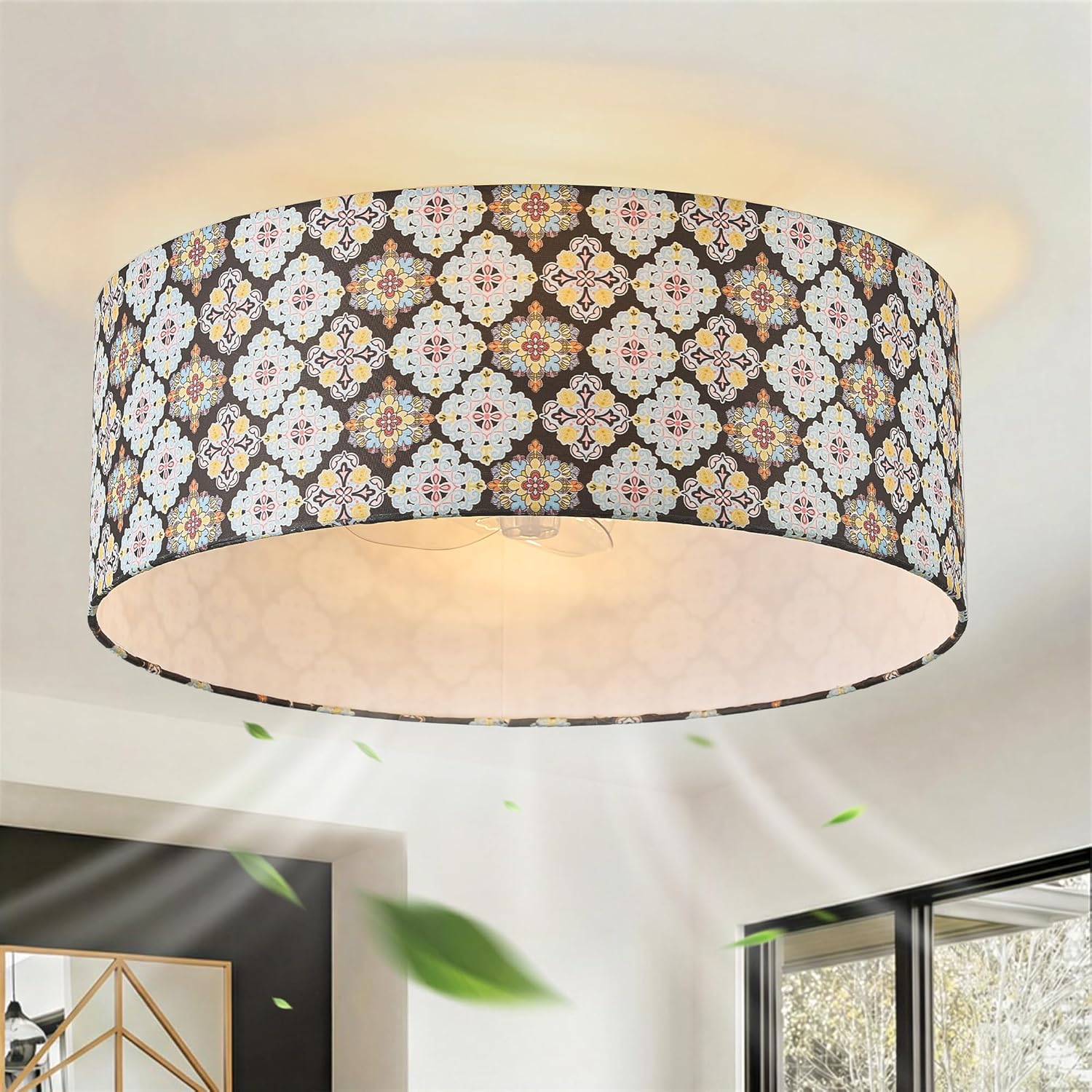 Boho Fandelier Ceiling Fan with Light Flush Mount, Rustic Caged Ceiling Fan with Lights and Remote Control, Low Profile Farmhouse Ceiling Fan for Bedroom,Kitchen,Dining Room(6 Speed, Timing)