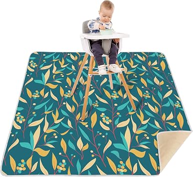 Welspo Baby Splat Mat for Under High Chair, Green, 51" X 51" | Washable, Anti-Slip Silicone Spot, Waterproof , Leak Proof, Large, food mat for high chair,picnic mat, for arts and crafts