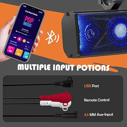 Miniatura 5 de Barra de sonido UTV de 17 pulgadas, barra de sonido ATV de 4 altavoces, sistema de sonido UTV, altavoces SXS, conectividad Bluetooth impermeable,