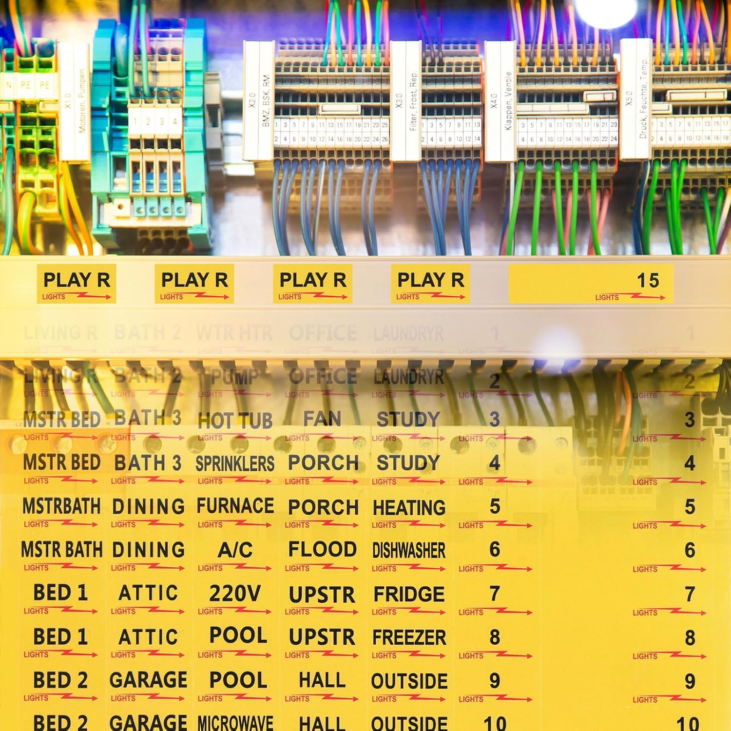 NQEUEPN 2 Sheets(258pcs) Circuit Breaker Labels, Self-Adhesive Breaker Box Labels Waterproof Fuse Box Stickers Electrical Breaker Panel Labels Stickers for House Commercial Use(Yellow) image 5
