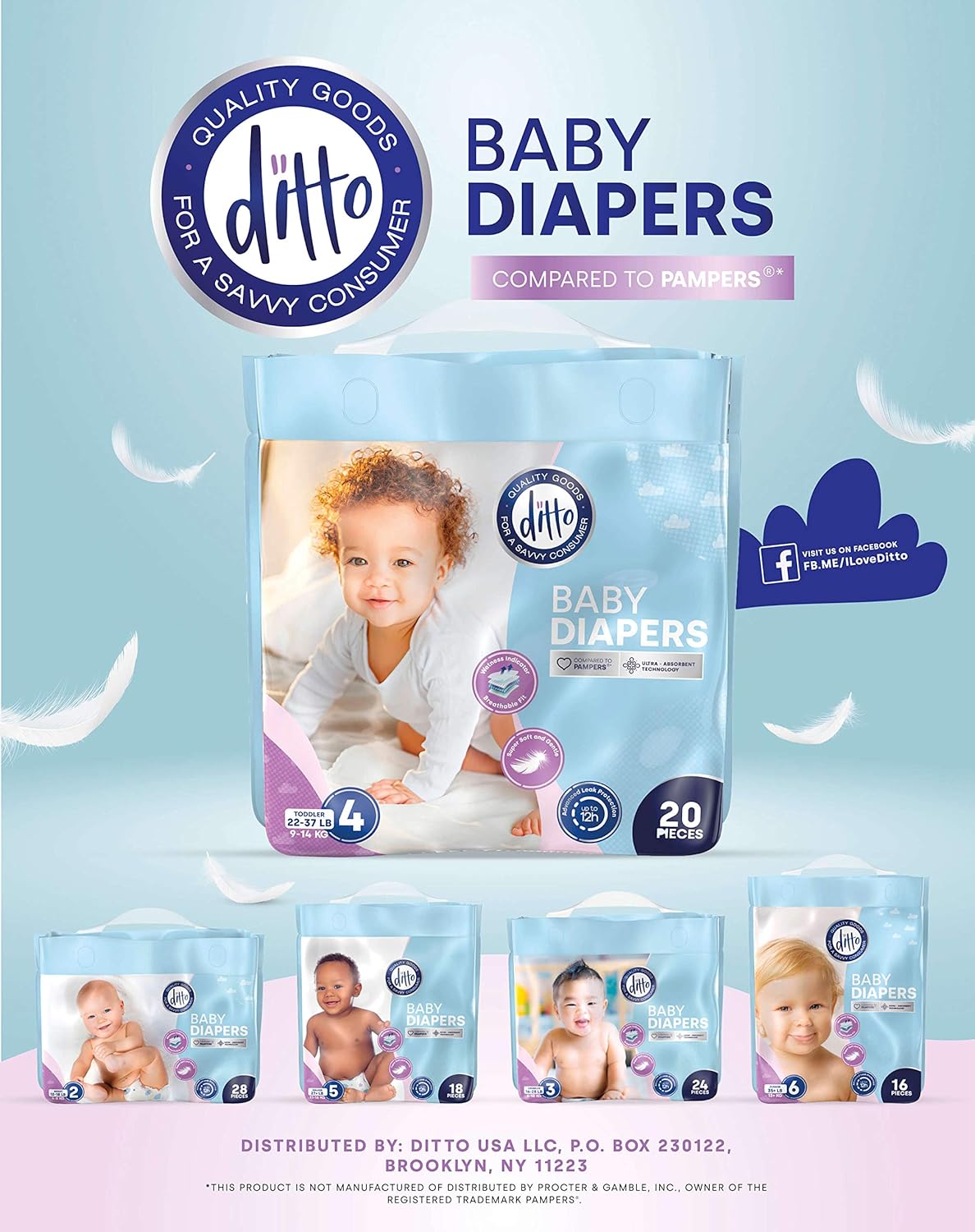 Ditto Baby Diapers Size 4 (160 Count) – Breathable Disposable Diapers – 12-Hour Leak Protection & Wetness Indicator – Day + Overnight Diapers for Sensitive Skin – No Fragrance, Parabens or Latex - Image 6