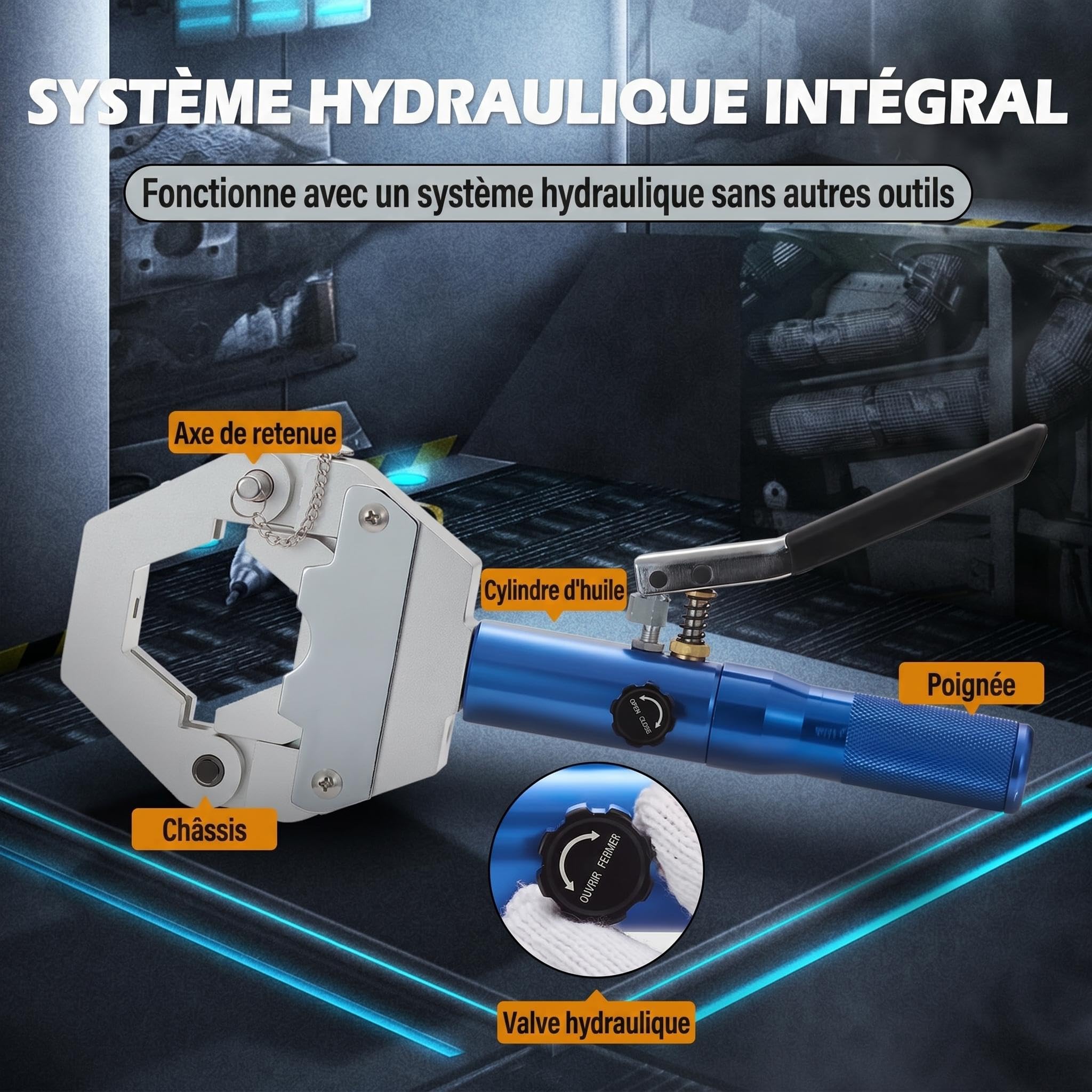 Garvee Presse à sertir hydraulique manuelle pour tuyaux AC – Kit complet avec 7 matrices – Outil main séparable pour réparation climatisation – Compatible raccords barbelés et Beaded – Inclus ciseaux
