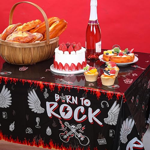 Miniatura 5 de Tiamon 3 manteles de fiesta de rock roll de los años 50, suministros de decoración de fiesta de guitarra de estrella de los años 50, manteles