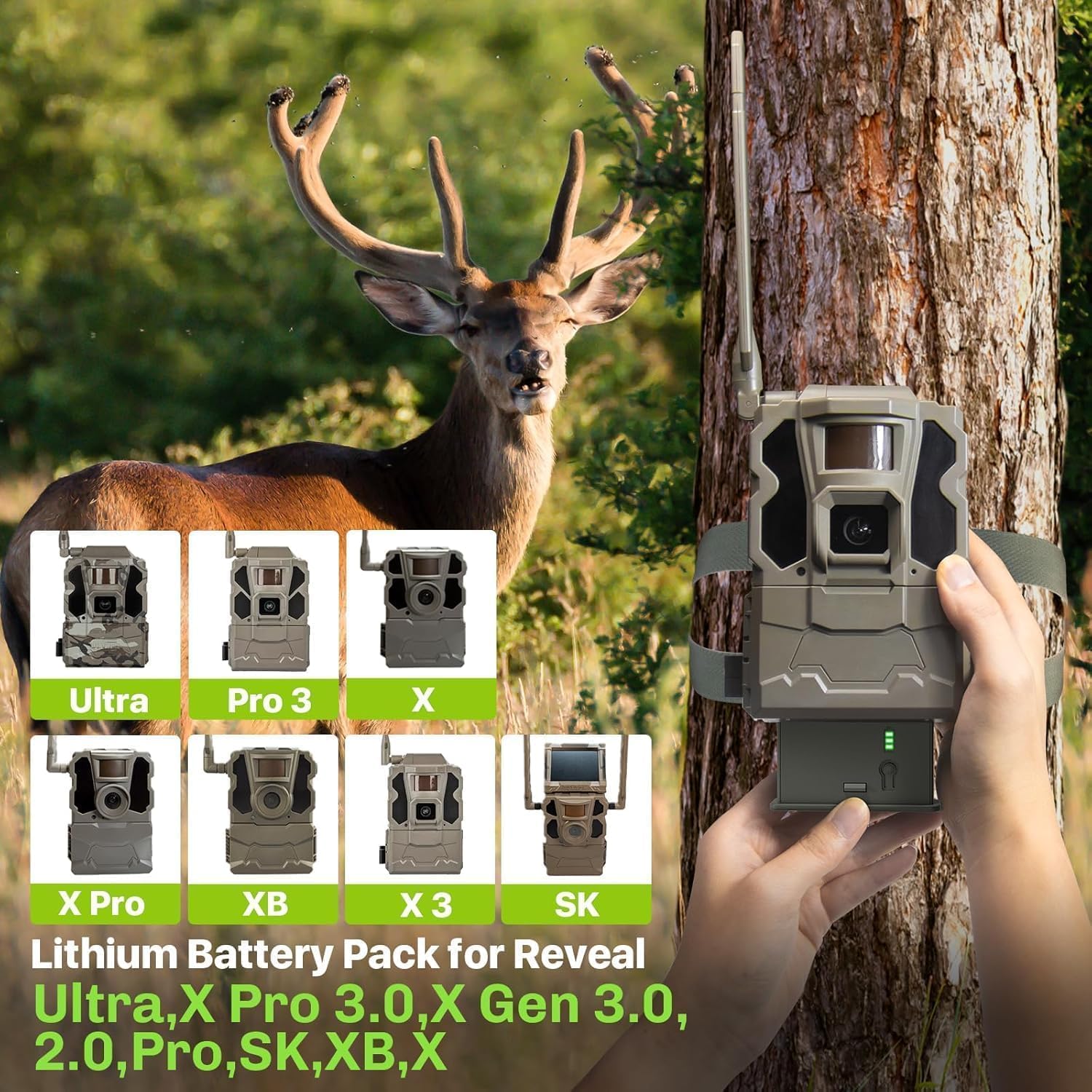 New Reveal Camera Battery Pack Compatible with Camera Reveal Ultra, X Gen 3.0, Pro 3.0, X, X Pro, X Gen 2.0, XB, SK Upgraded LED Meter & Solar Charging