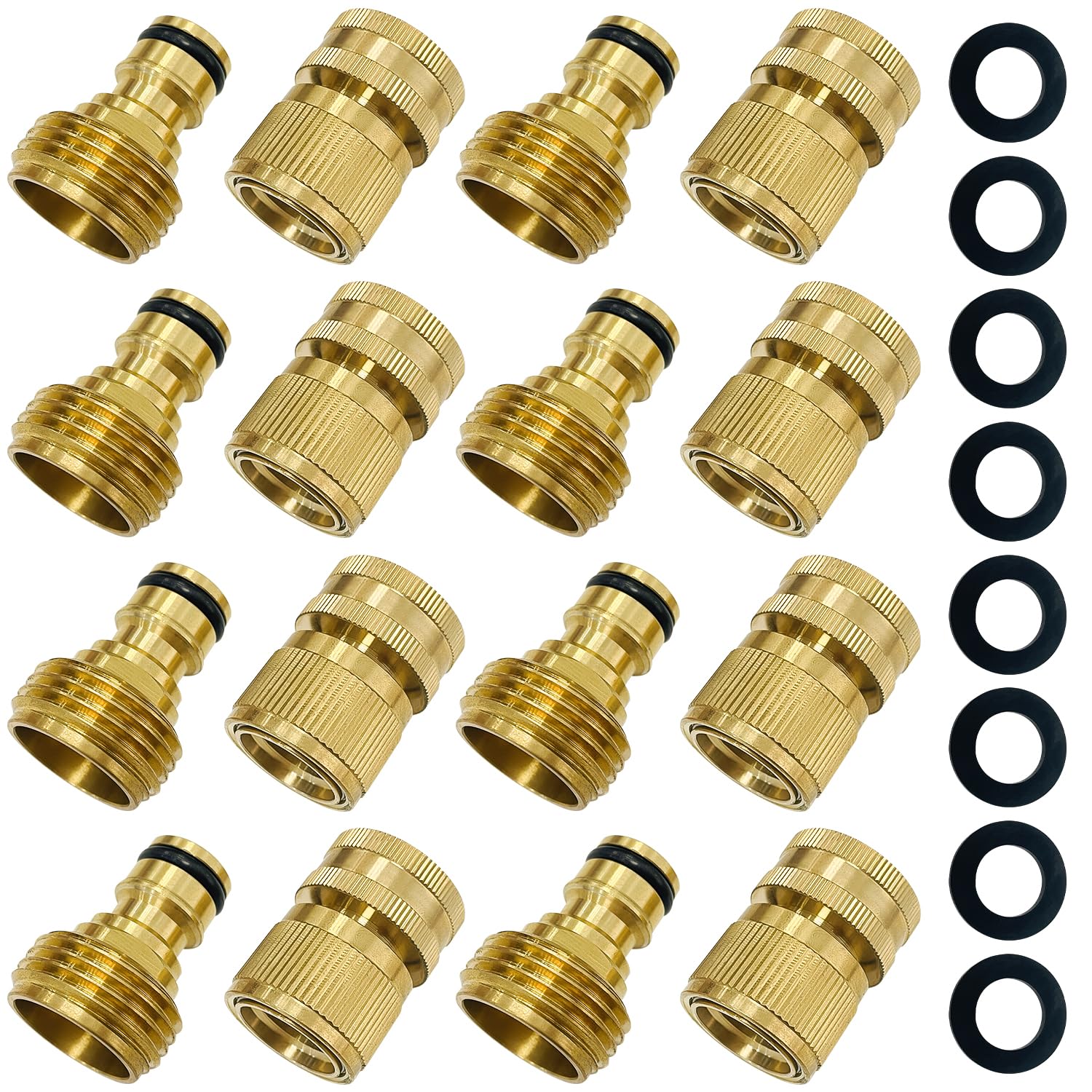 8er-Set Gartenschlauch-Schnellverbinder, massives Messing, 3/4 Zoll GHT-Gewindeverschraubungen, robuster auslaufsicherer Wasserschlauch-Adapter mit Buchse und Außengewinde