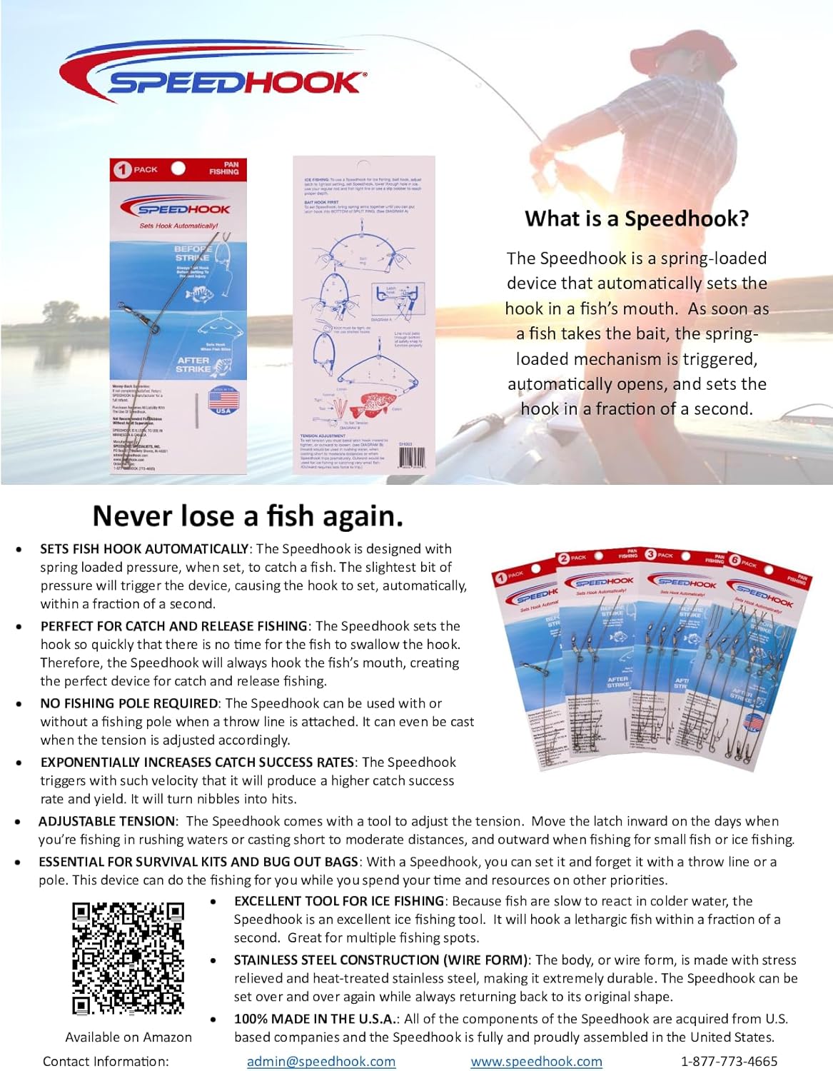 Spring Loaded Fishing Hook, Made with Stainless Steel Stress Relieved Wire Form, Automatically Sets Hook