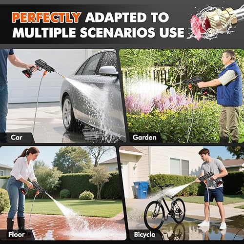Miniatura 4 de Hidrolavadora Inalambrica portátil alimentado por batería, 2 baterías inalámbricas para automóvil, lavadora Inalambrica de mano con 2 boquillas