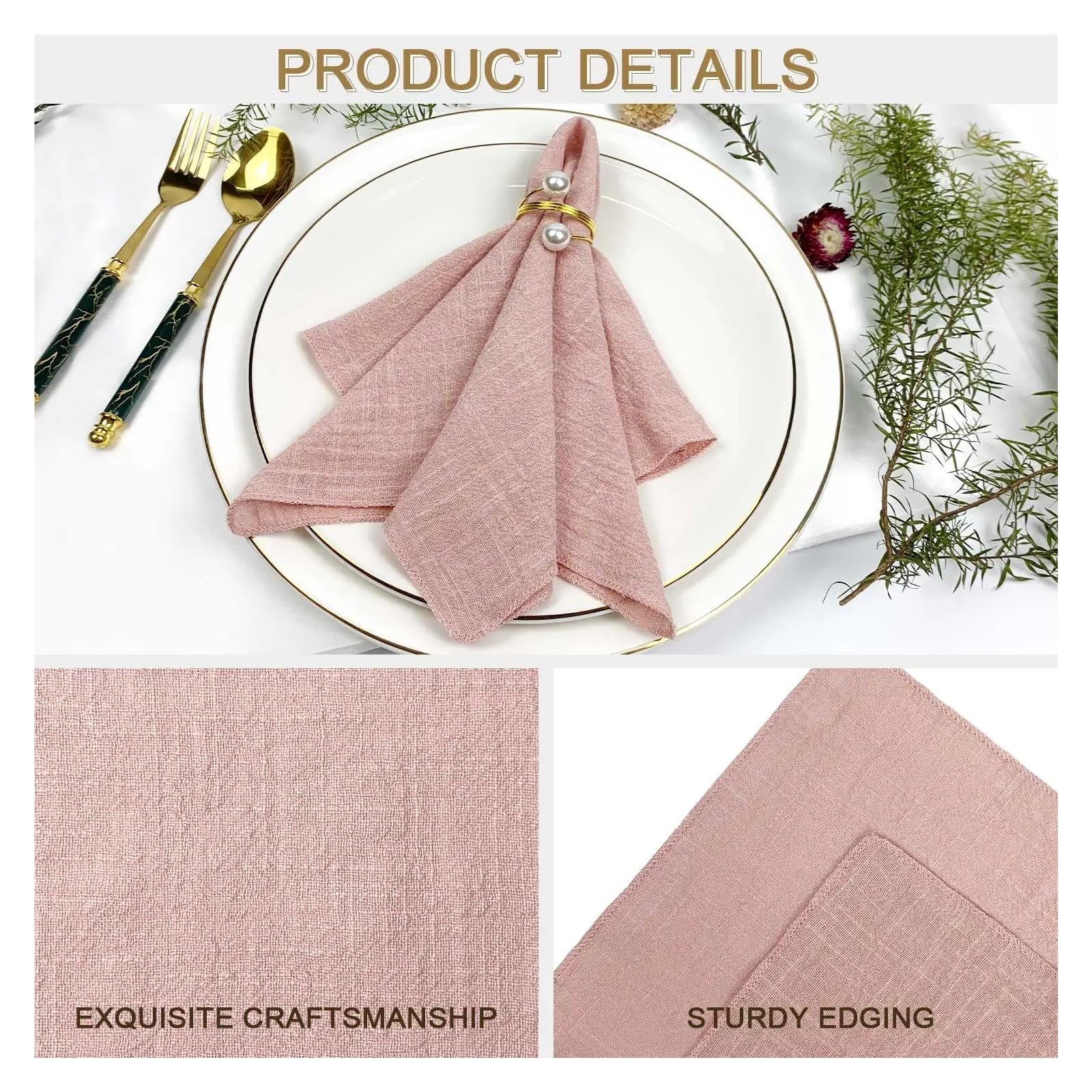 Servilletas, 96 servilletas de Gasa de 30 x 30 cm, Multicolor(Light Pink)