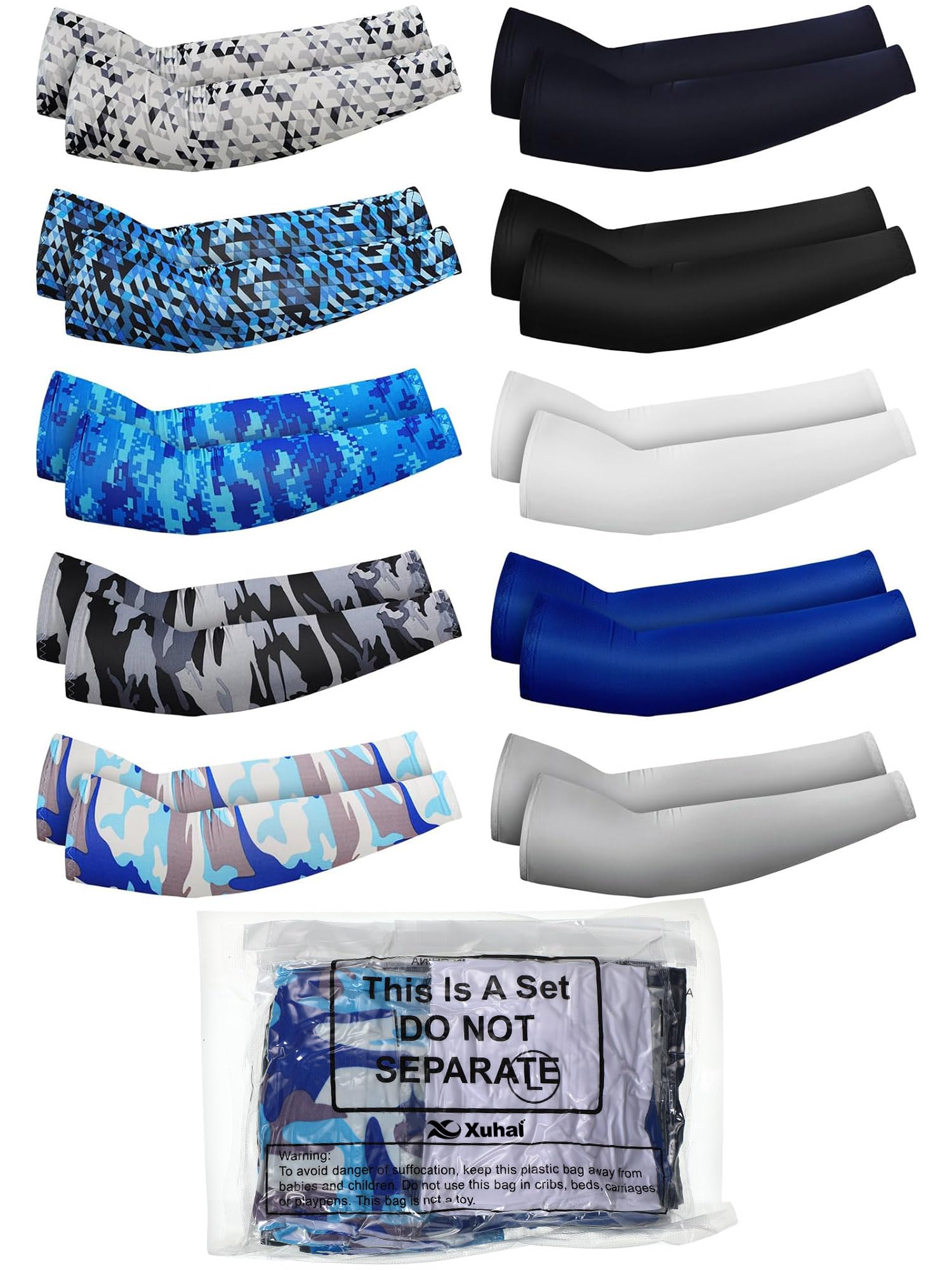Xuhal 10 pares de mangas de compresión para niños, fútbol, béisbol, deportes, protección solar UV