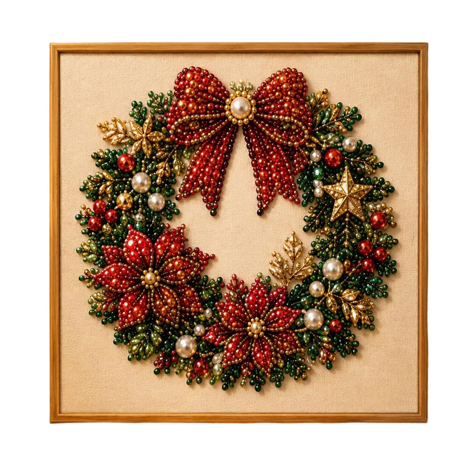 Christmas 5D Diamond Painting Kits Framed Pearl Bead Art (Wreath)