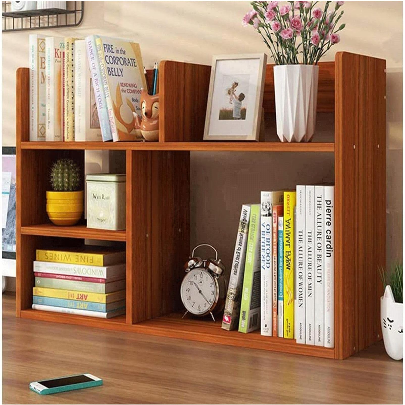 – Bookshelves Free-Standing Desktop Bookshelf Large Capacity Bookcase Adjustable Display Shelf With a Small Cabinet to Store Debris Neat
