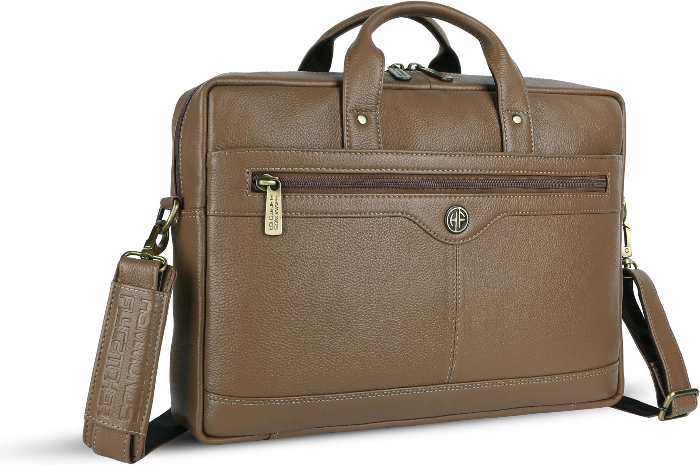 HAMMONDS FLYCATCHER Genuine Leather Office Bag for Men - 15.6 Inch Laptop Bag for Men, Adjustable Strap, Multi Compartments - Ideal for Office, Travel, Daily Use - 1 Year Warranty - Burlywood