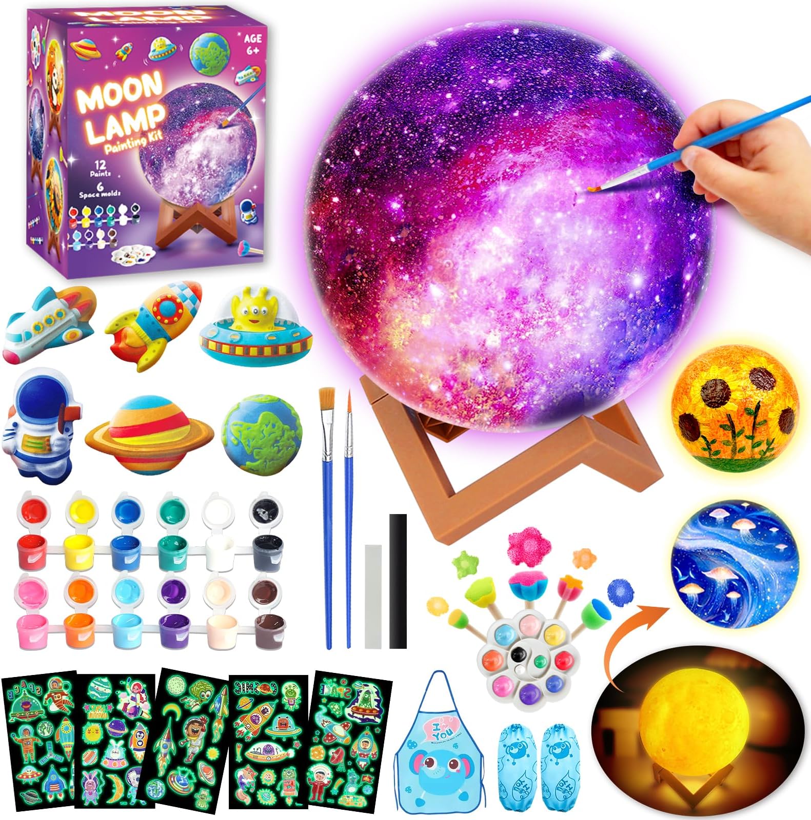Goody King Paint Your Own Moon Lamp Kit, DIY 3D Space Moon Night Light, Crafts for Teens Girls Boys, Arts & Crafts for Kids Ages 8-12, Art Supplies Christmas Craft Birthday Gift for Kids Ages 3+