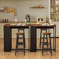 Vista 8 de Giantex Juego de mesa de comedor de 3 piezas, mesa de cocina rectangular de 36 pulgadas y 2 taburetes de bar con estantes de almacenamiento, juego