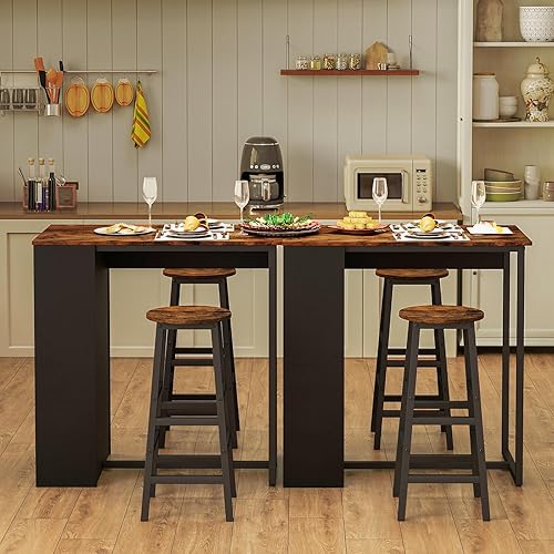 Miniatura 8 de Giantex Juego de mesa de comedor de 3 piezas, mesa de cocina rectangular de 36 pulgadas y 2 taburetes de bar con estantes de almacenamiento, juego