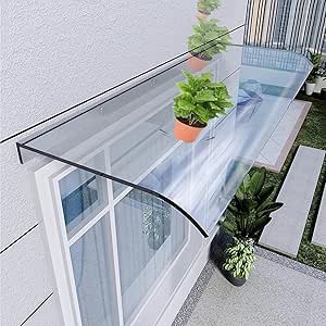 LIFERUN Luifel voor huisdeur 270 x 98,5 cm, gebogen luifel voor huisdeur van aluminium frame en 5 mm polycarbonaat, transparante luifel huisingang, wit