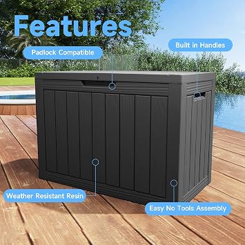 ROJIK 54 Gal Outdoor Deck Box, Waterproof Resin Outdoor Storage Box, Black